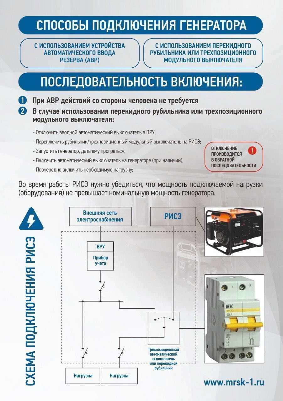 Способы подключения генератора.